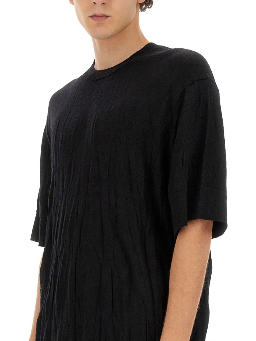Helmut Lang Crinkled Black T-Shirt Zwart