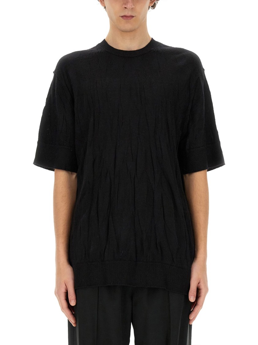 Helmut Lang Crinkled Black T-Shirt Zwart