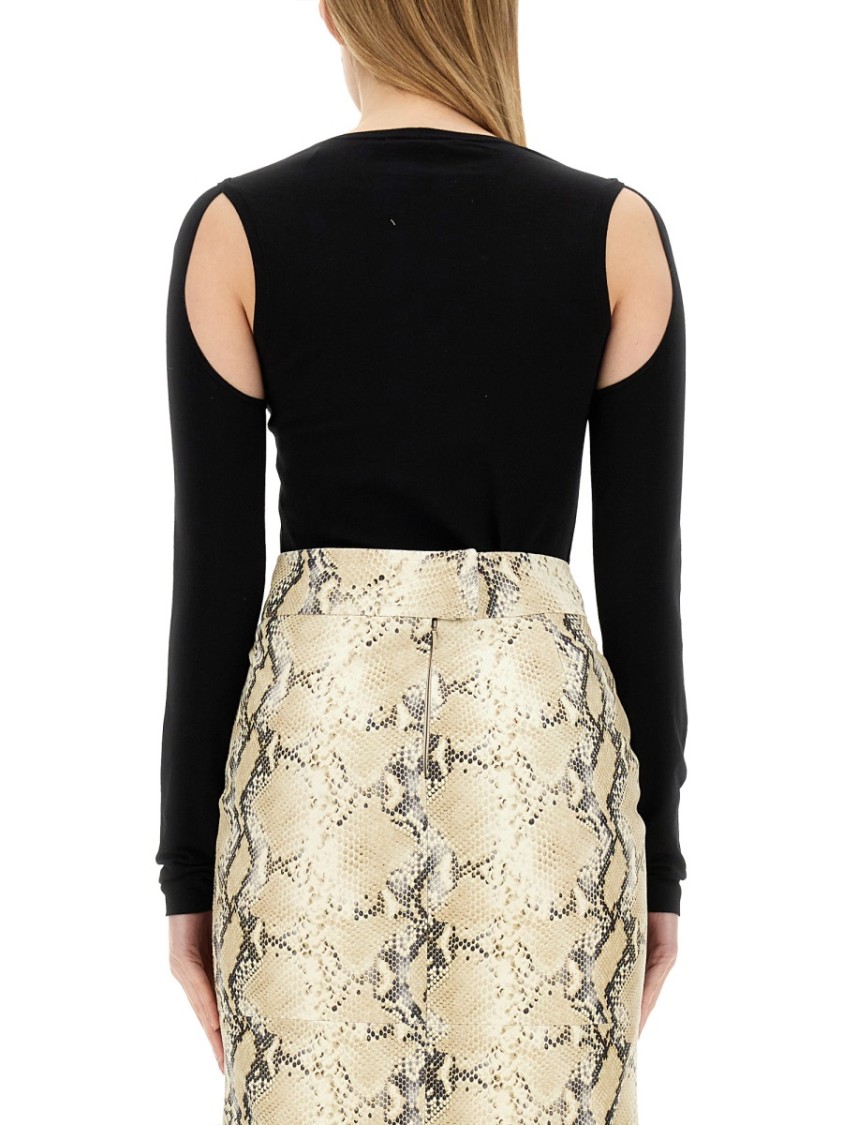 Helmut Lang Cut-Out Shoulder Top In Soft Cotton Zwart