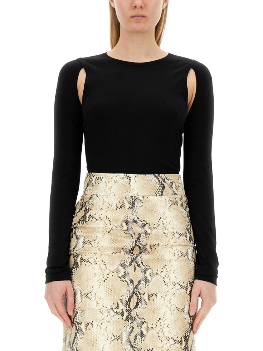 Helmut Lang Cut-Out Shoulder Top In Soft Cotton Zwart