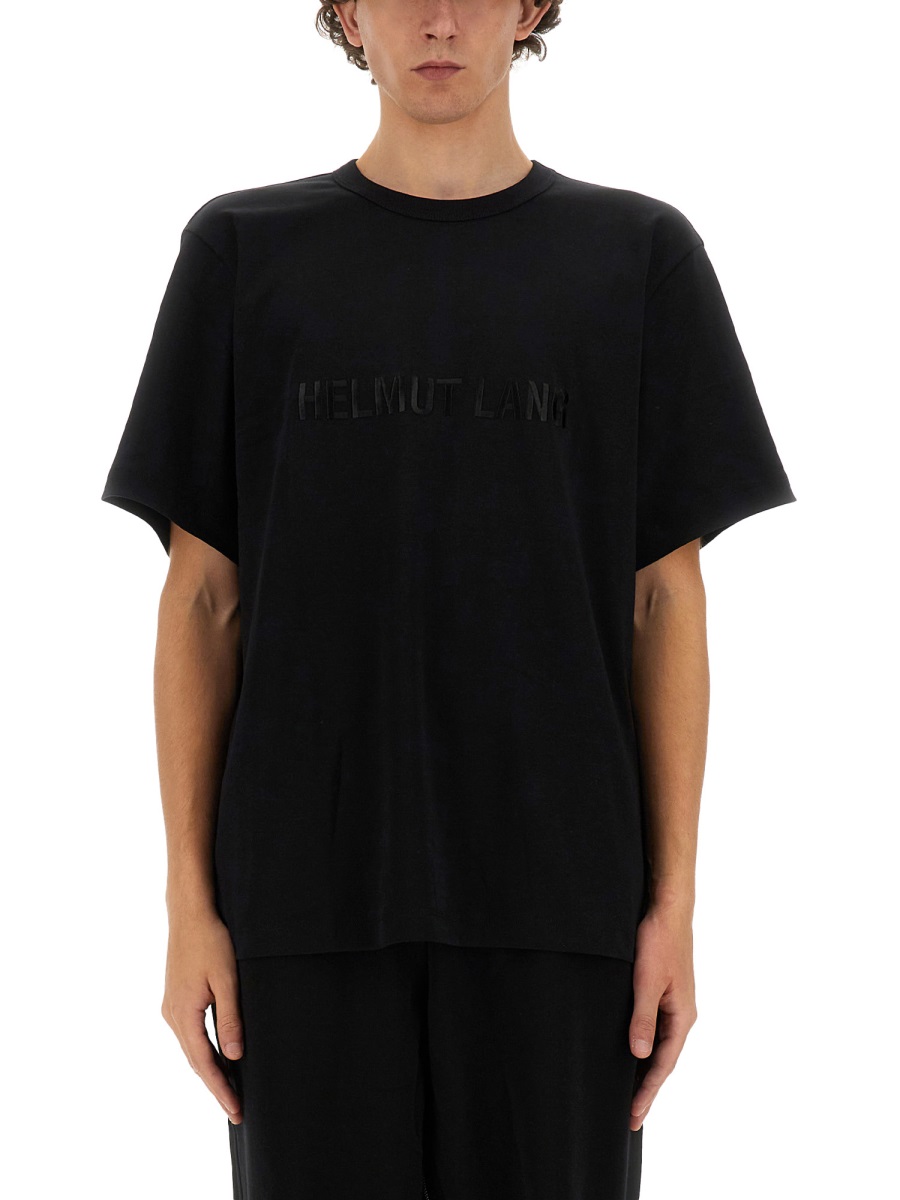 Helmut Lang Relaxed Fit Crew Neck T-Shirt with Embossed Logo Zwart