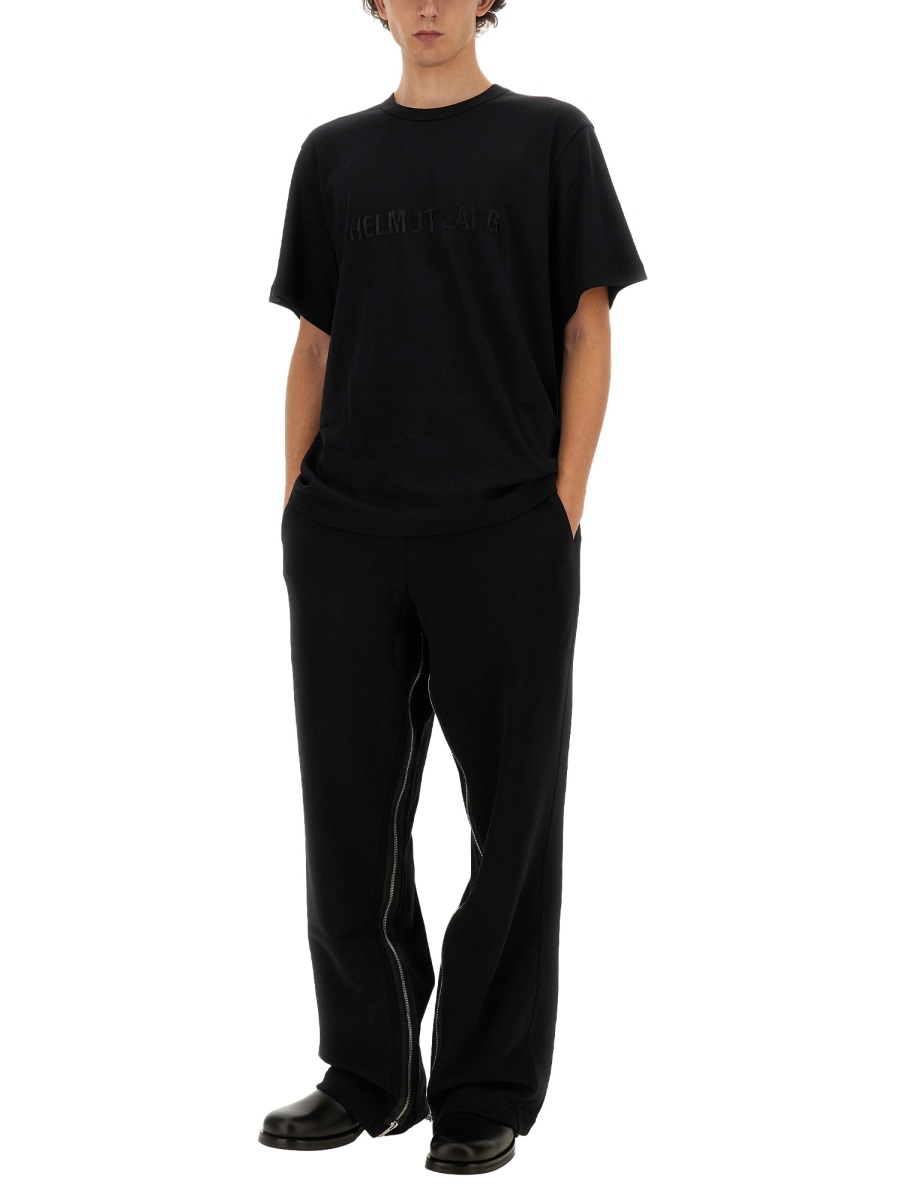 Helmut Lang Relaxed Fit Crew Neck T-Shirt with Embossed Logo Zwart