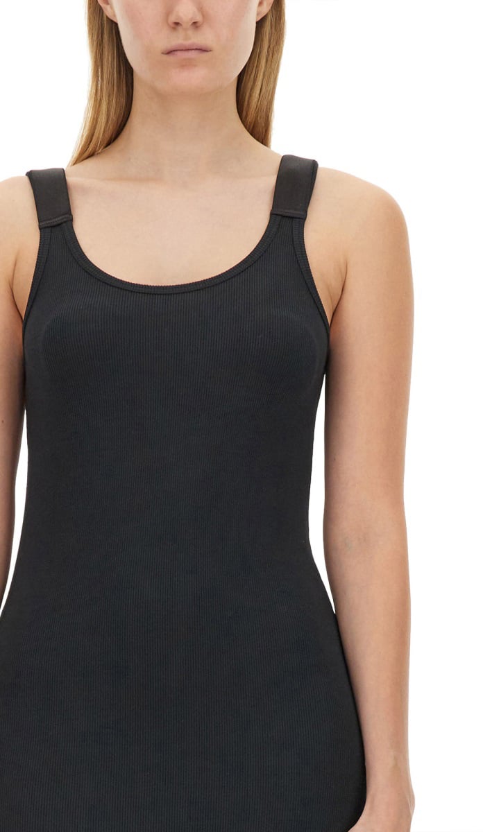 Helmut Lang Ribbed Black Tank Dress Zwart