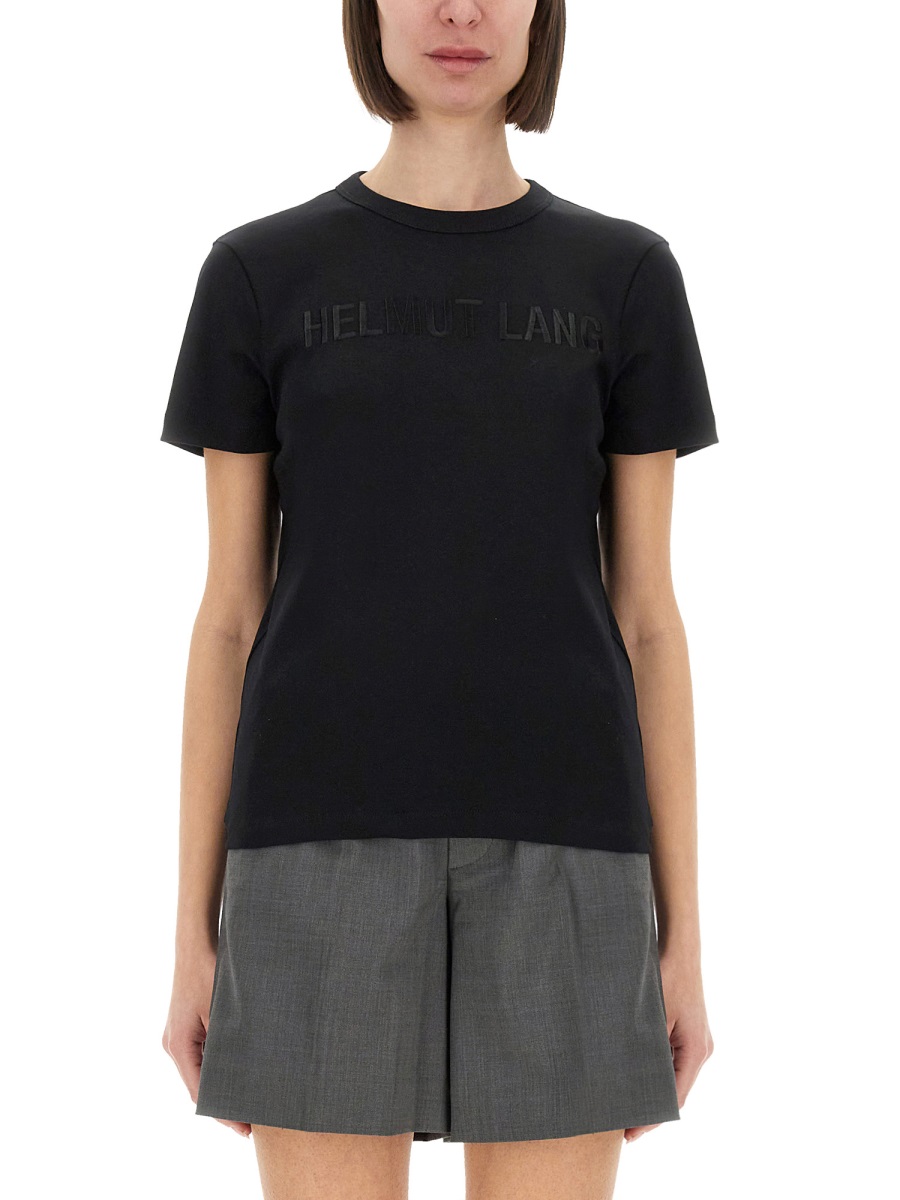 Helmut Lang Fitted Black T-Shirt With Embossed Logo And Timeless Silhouette Zwart