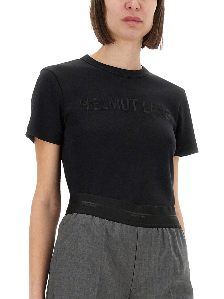 Helmut Lang Fitted Black T-Shirt With Embossed Logo And Timeless Silhouette Zwart