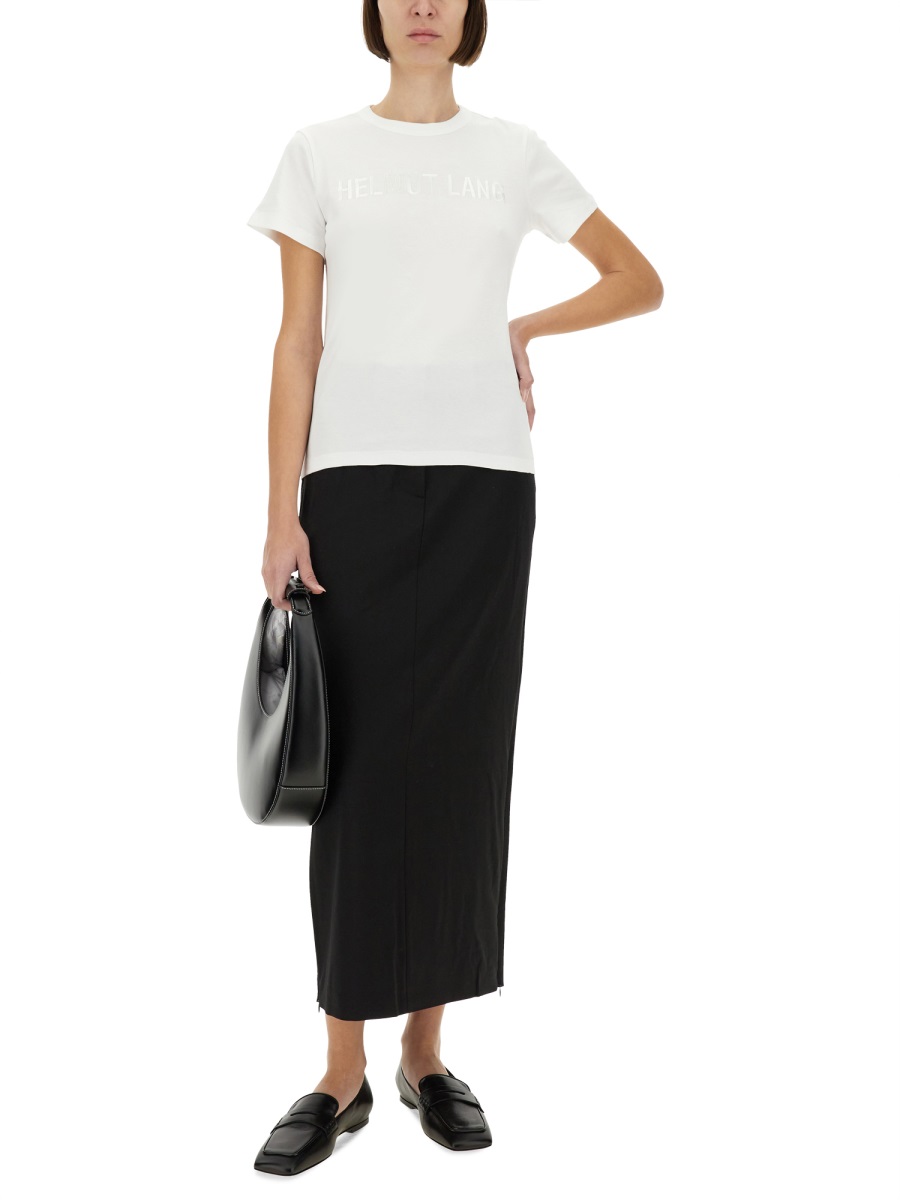 Helmut Lang Slim Fit White T-Shirt With Subtle Logo Embellishment Wit