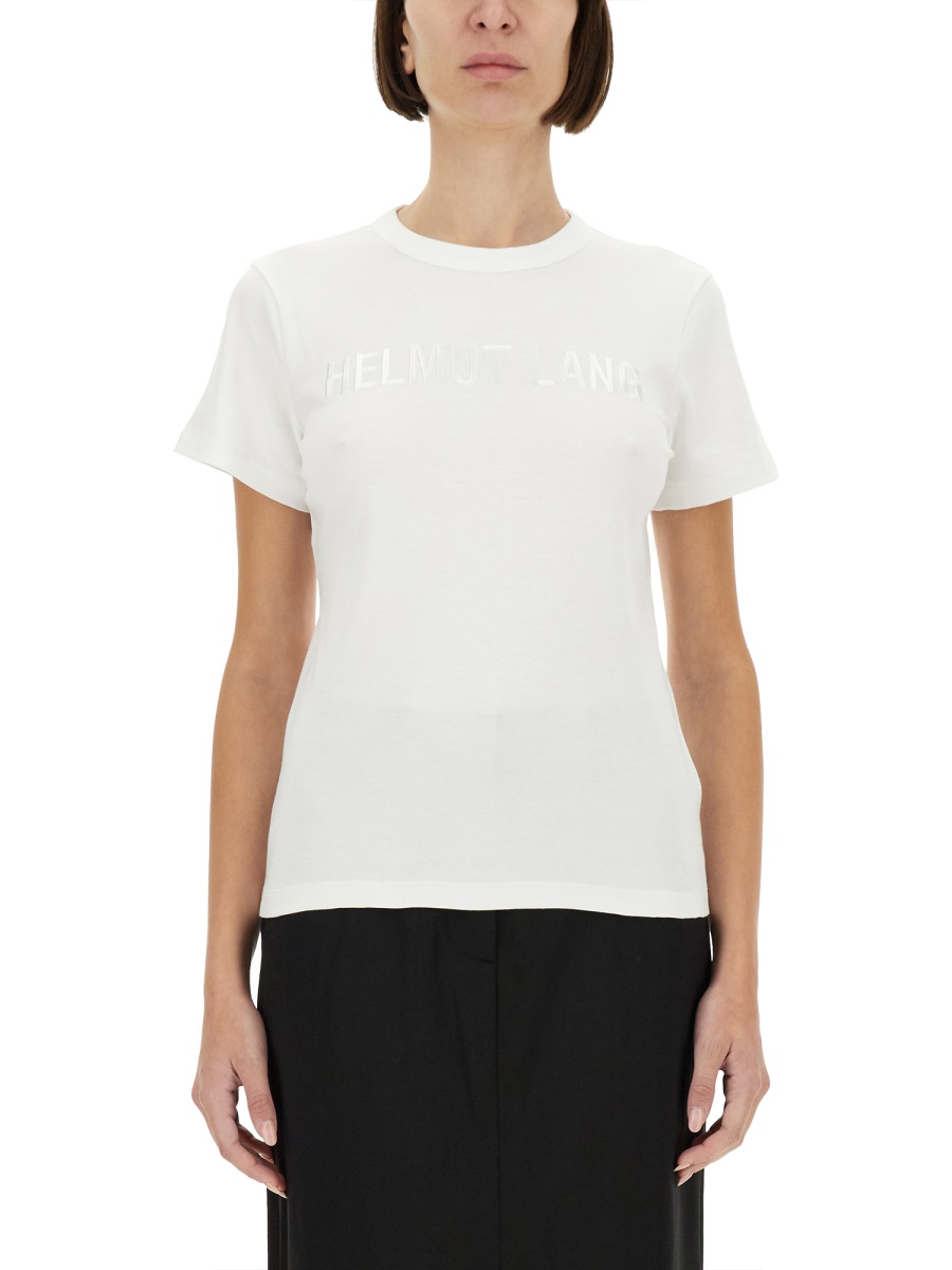 Helmut Lang Slim Fit White T-Shirt With Subtle Logo Embellishment Wit