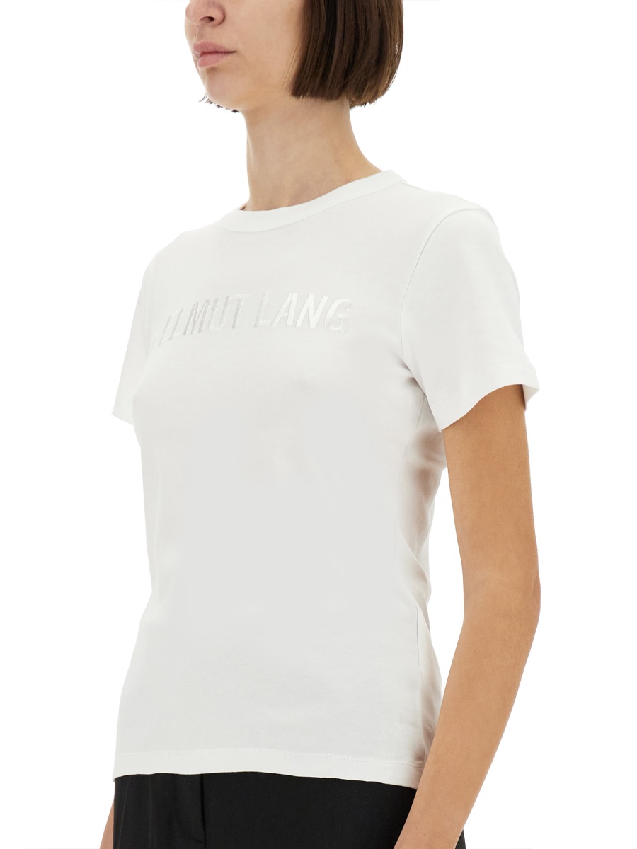 Helmut Lang Slim Fit White T-Shirt With Subtle Logo Embellishment Wit
