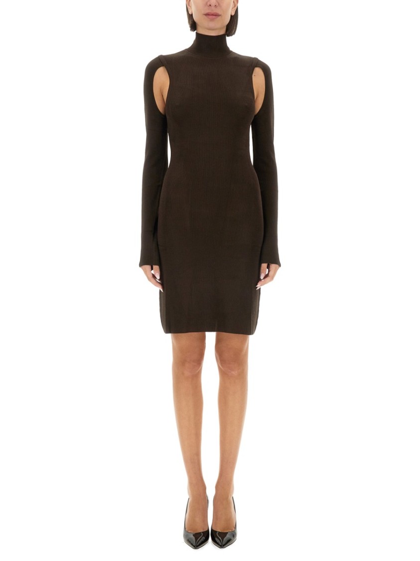 Helmut Lang Ribbed Turtleneck Mini Dress Bruin