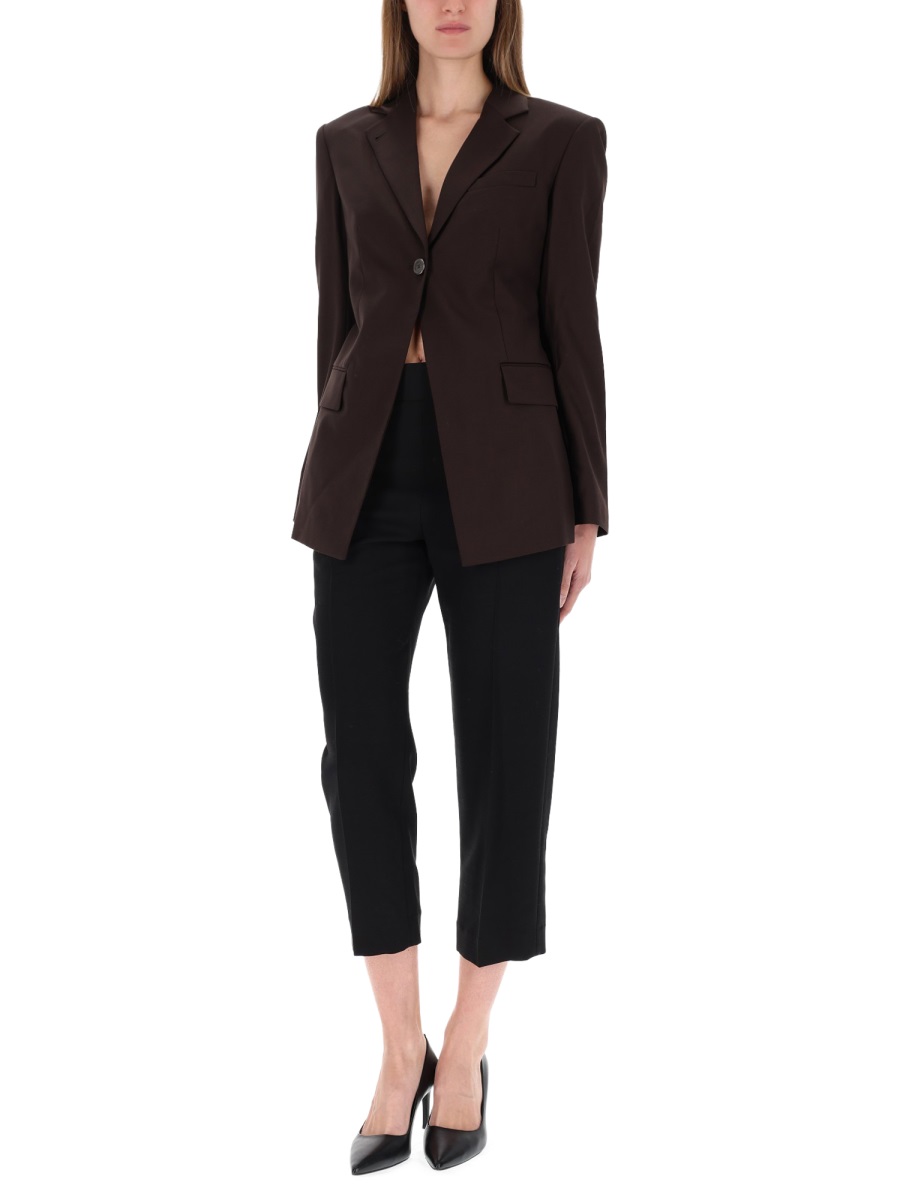 Helmut Lang Cutaway Wool Single-Button Blazer Zwart