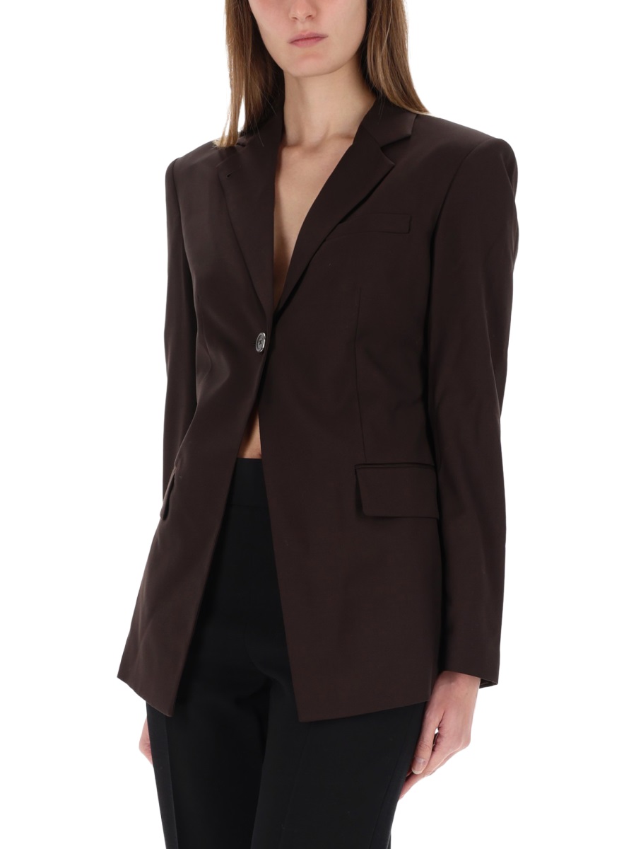 Helmut Lang Cutaway Wool Single-Button Blazer Zwart