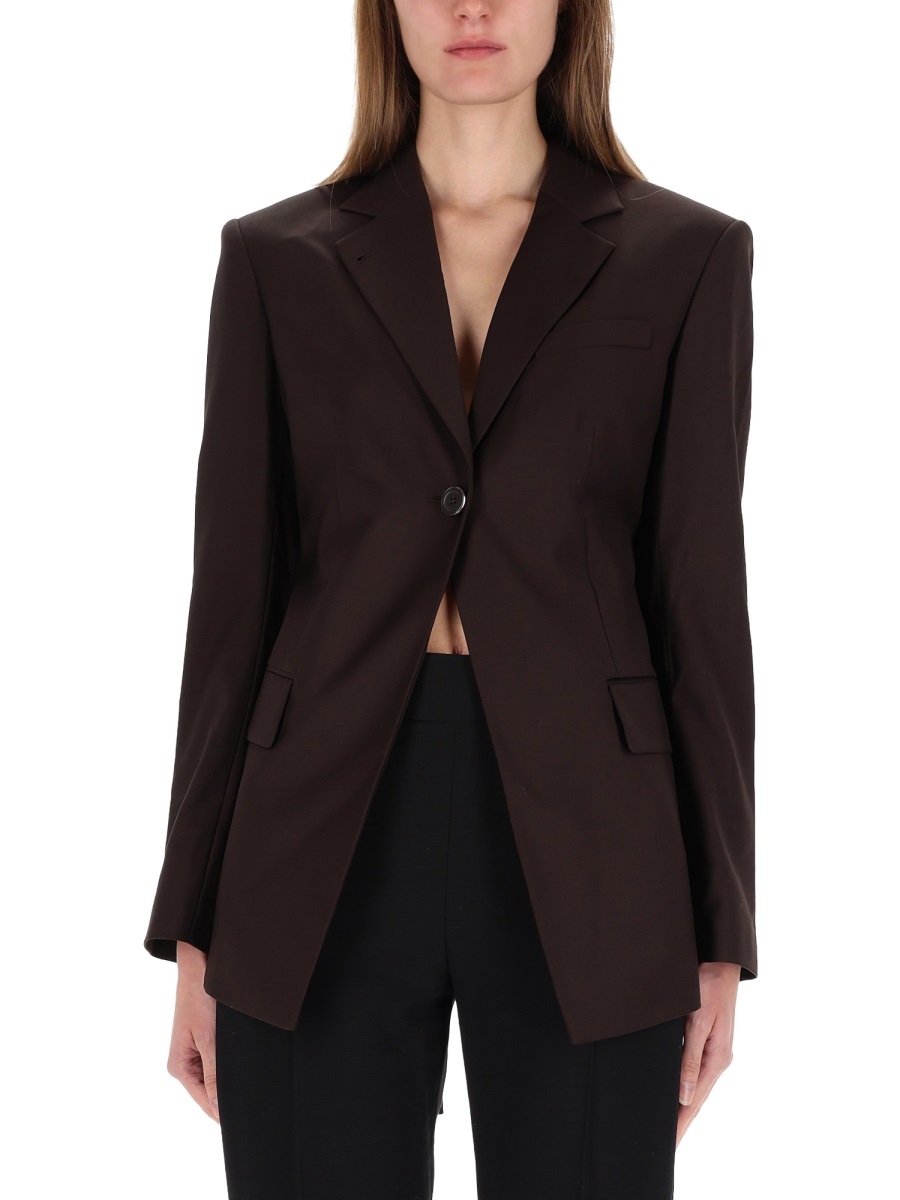 Helmut Lang Cutaway Wool Single-Button Blazer Zwart