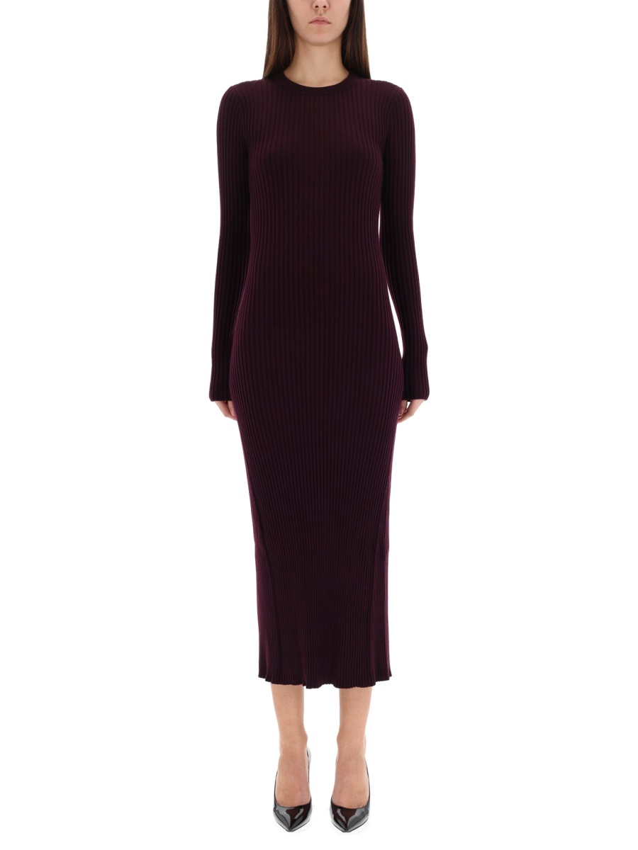Helmut Lang Ribbed Open Back Midi Dress Zwart