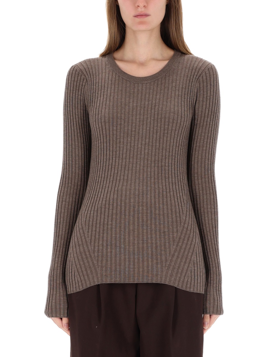 Helmut Lang Ribbed Open Back Knit Top Grijs