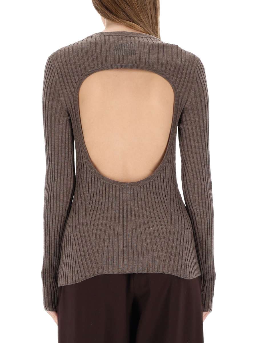 Helmut Lang Ribbed Open Back Knit Top Grijs