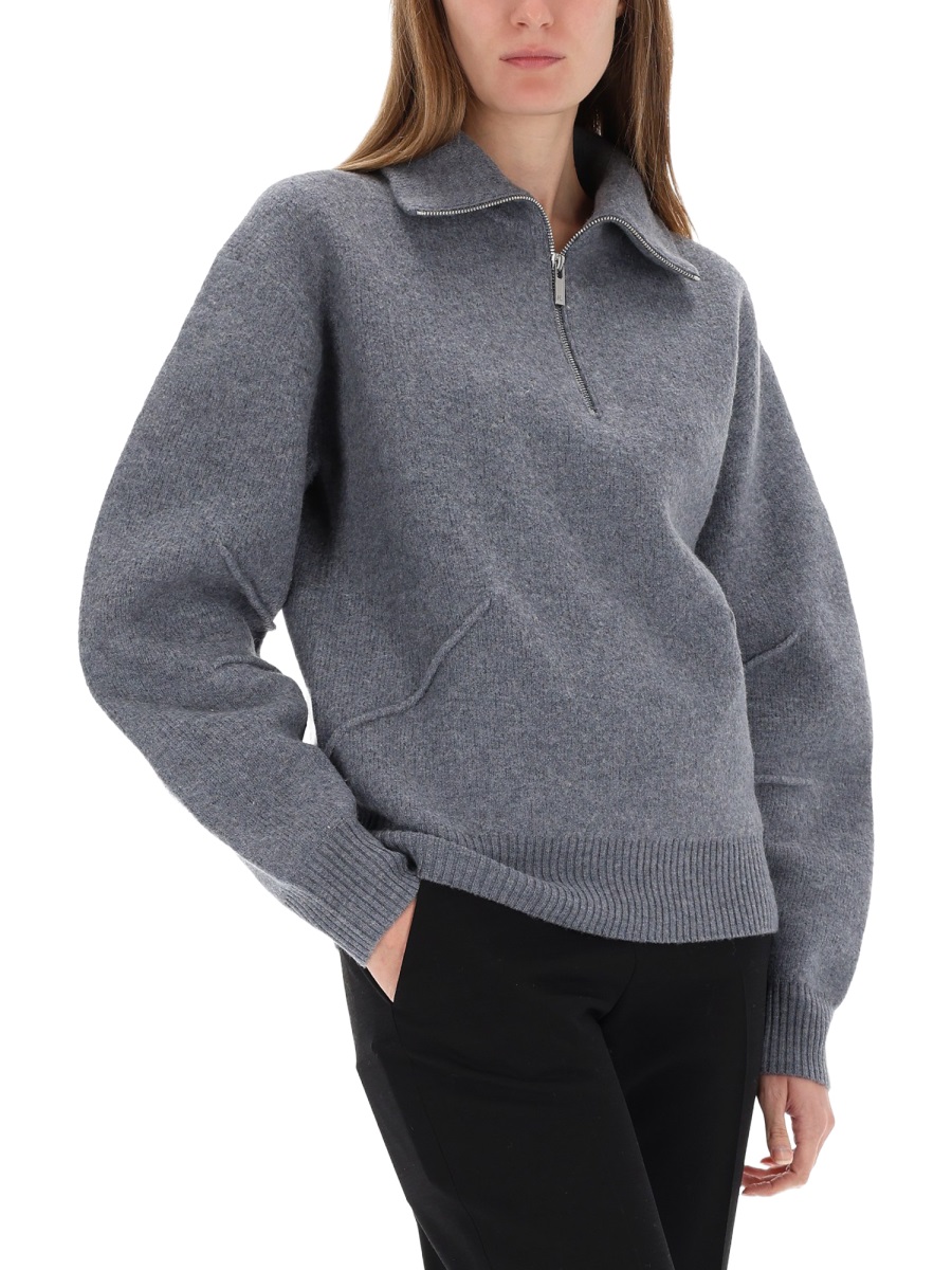 Helmut Lang Apex High Zippered Collar Sweater Grijs
