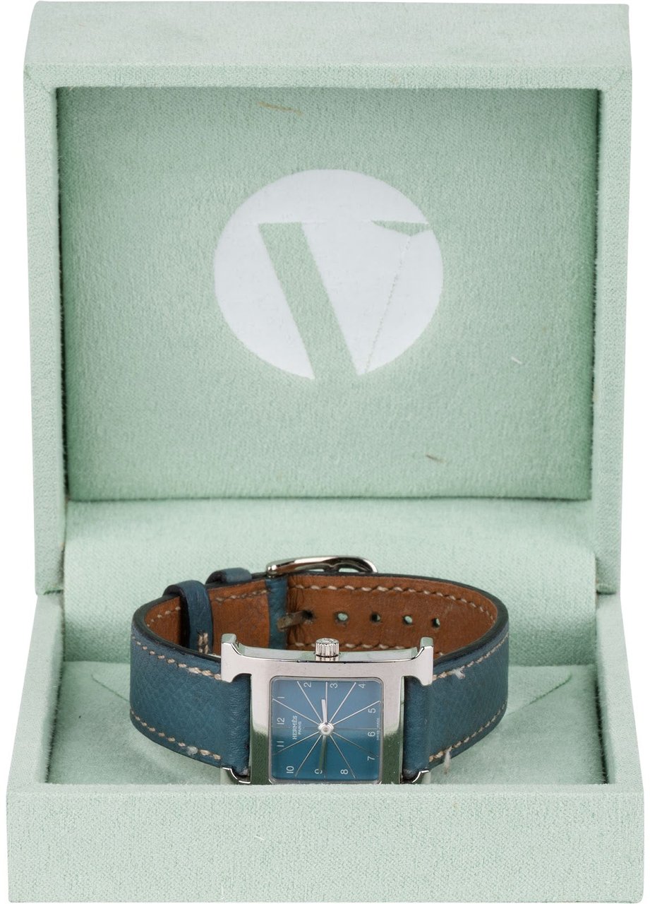 Hermès Silver Tone Heure H HH1.210 Women Watch Blauw