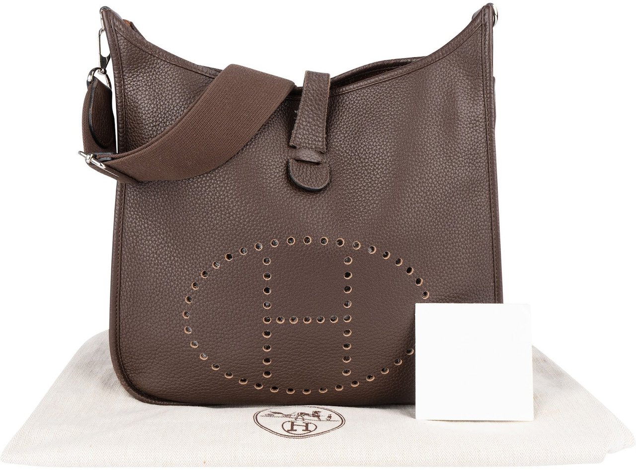 Hermès Hermès Brown Clemence Leather Evelyne III GM Crossbody Bag Bruin
