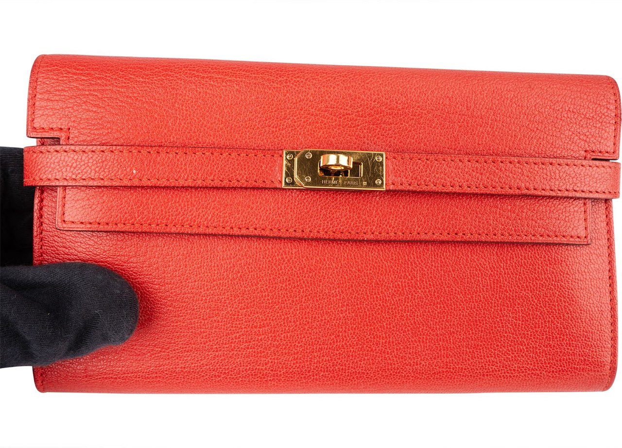 Hermès Hermès Red Clemence Leather Kelly Wallet Rood