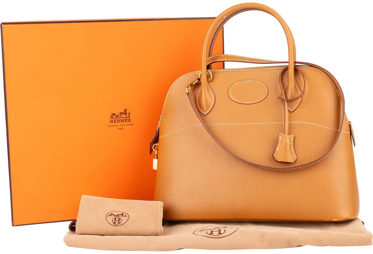 Hermès Hermès Naturell Clemence Leather Bolide 31 Handbag Bruin