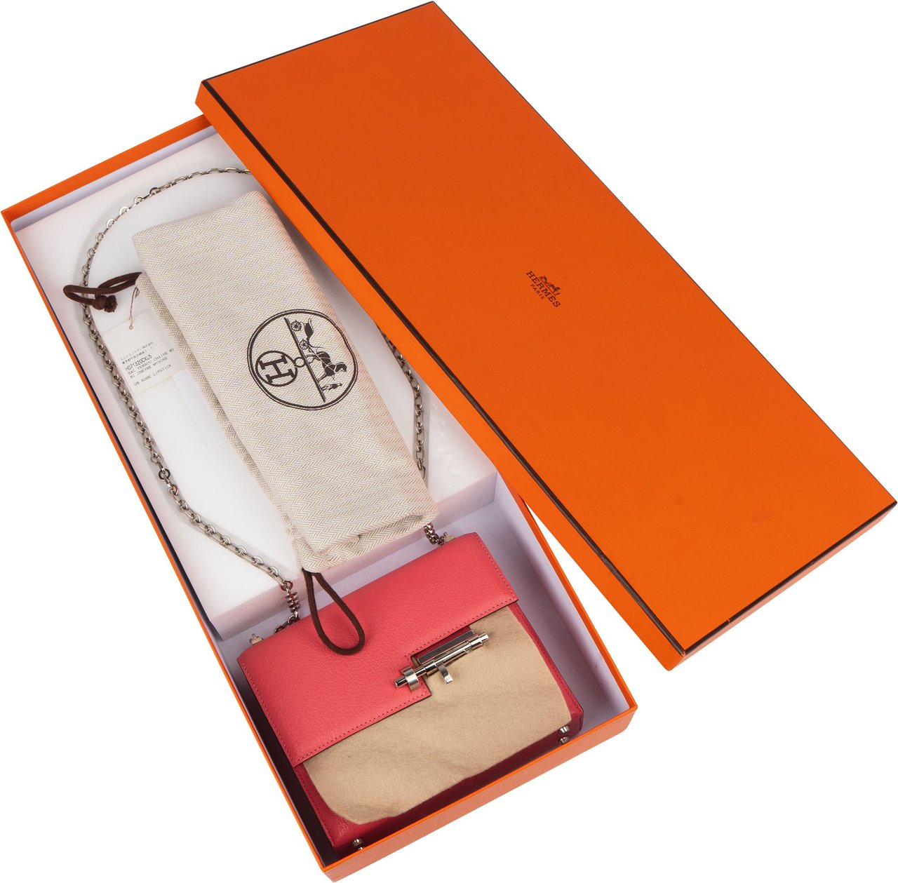 Hermès Chevre Mysore Rose Lipstick Mini Sac Verrou Chaine Crossbody Bag Rood