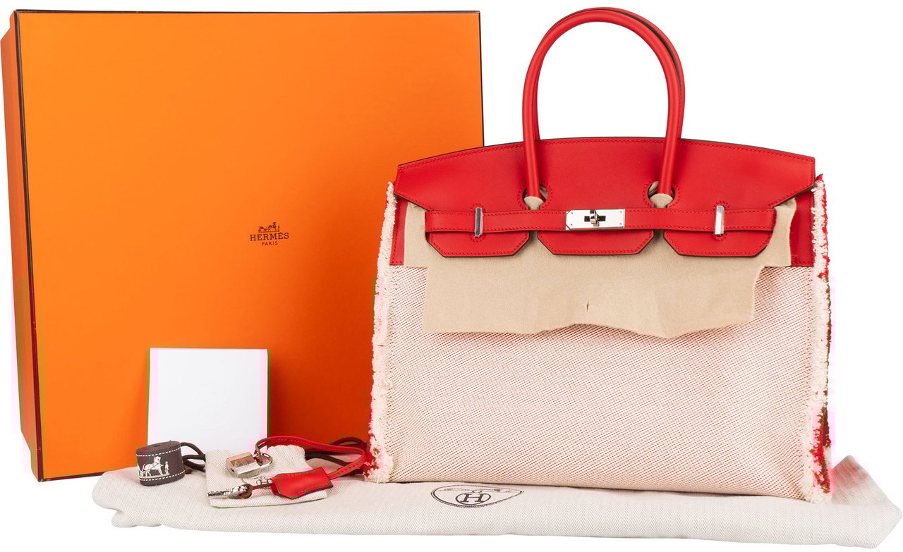 Hermès Hermès Fray Swift / Toile H Rouge de Coeur Birkin 35 Handbag Rood