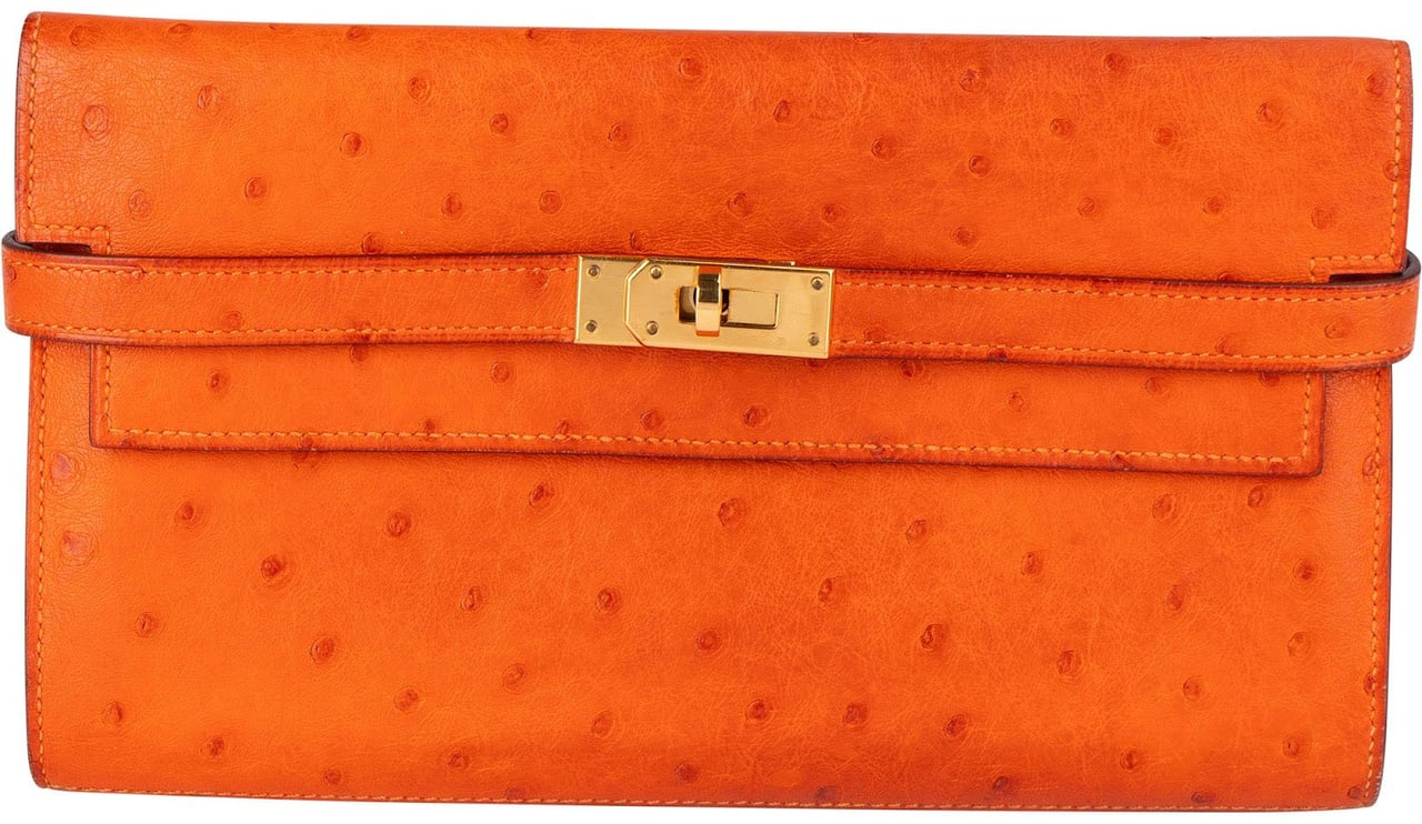 Hermès Hermès Orange Ostrich Leather Kelly Wallet Oranje