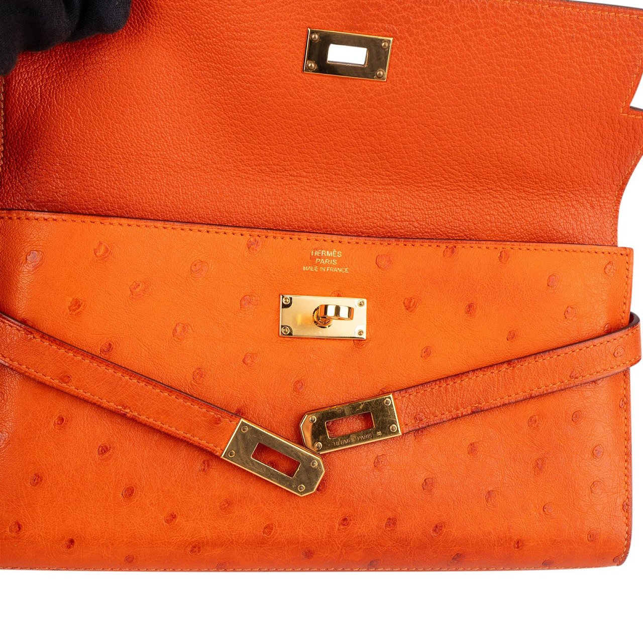 Hermès Hermès Orange Ostrich Leather Kelly Wallet Oranje