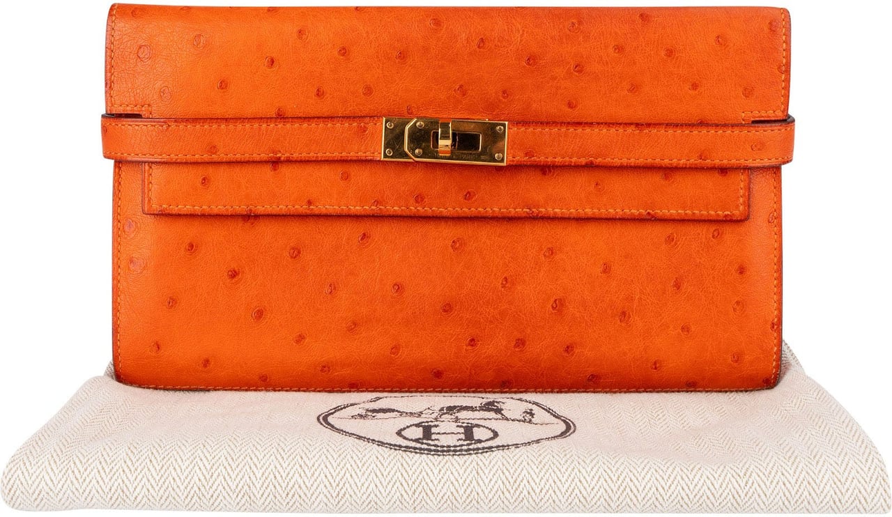 Hermès Hermès Orange Ostrich Leather Kelly Wallet Oranje