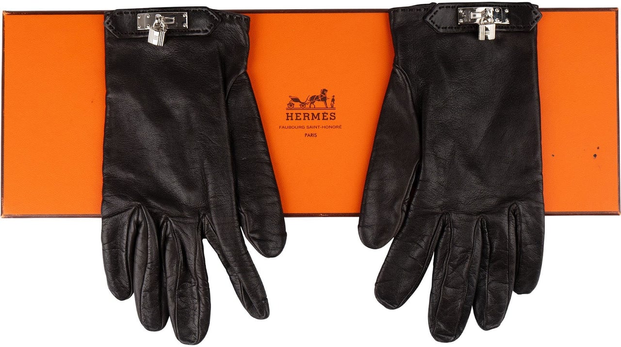 Hermès Hermès Black Leather Kelly Women Gloves Bruin