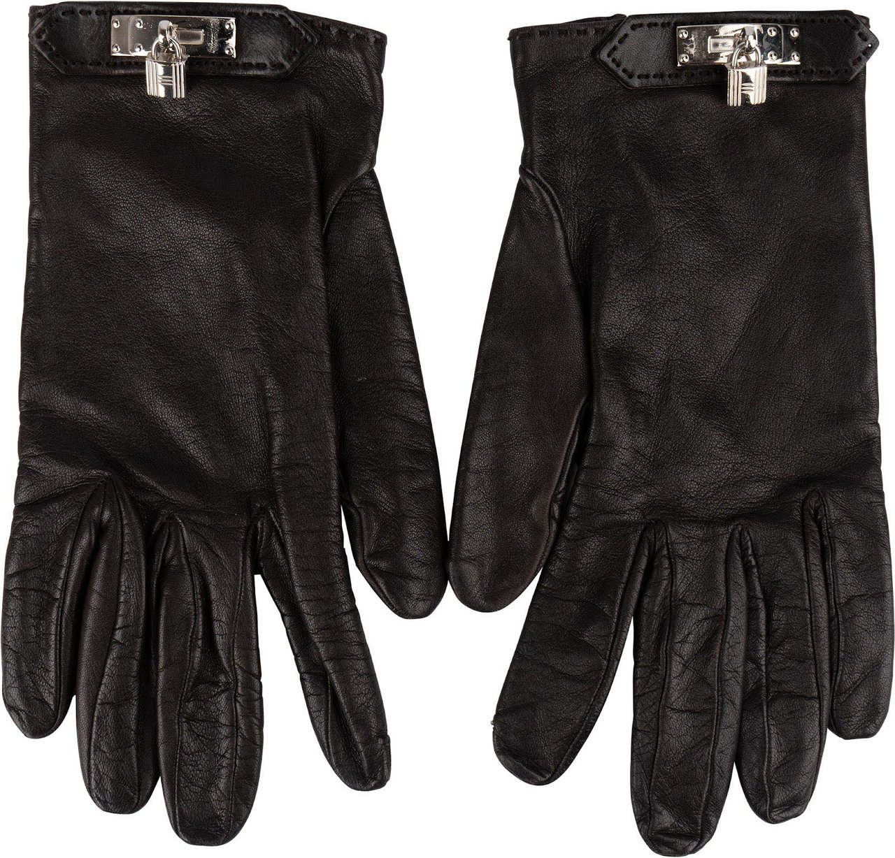 Hermès Hermès Black Leather Kelly Women Gloves Bruin