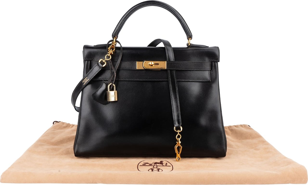 Hermès Hermès Noir Box Calf Kelly 32 Handbag Zwart