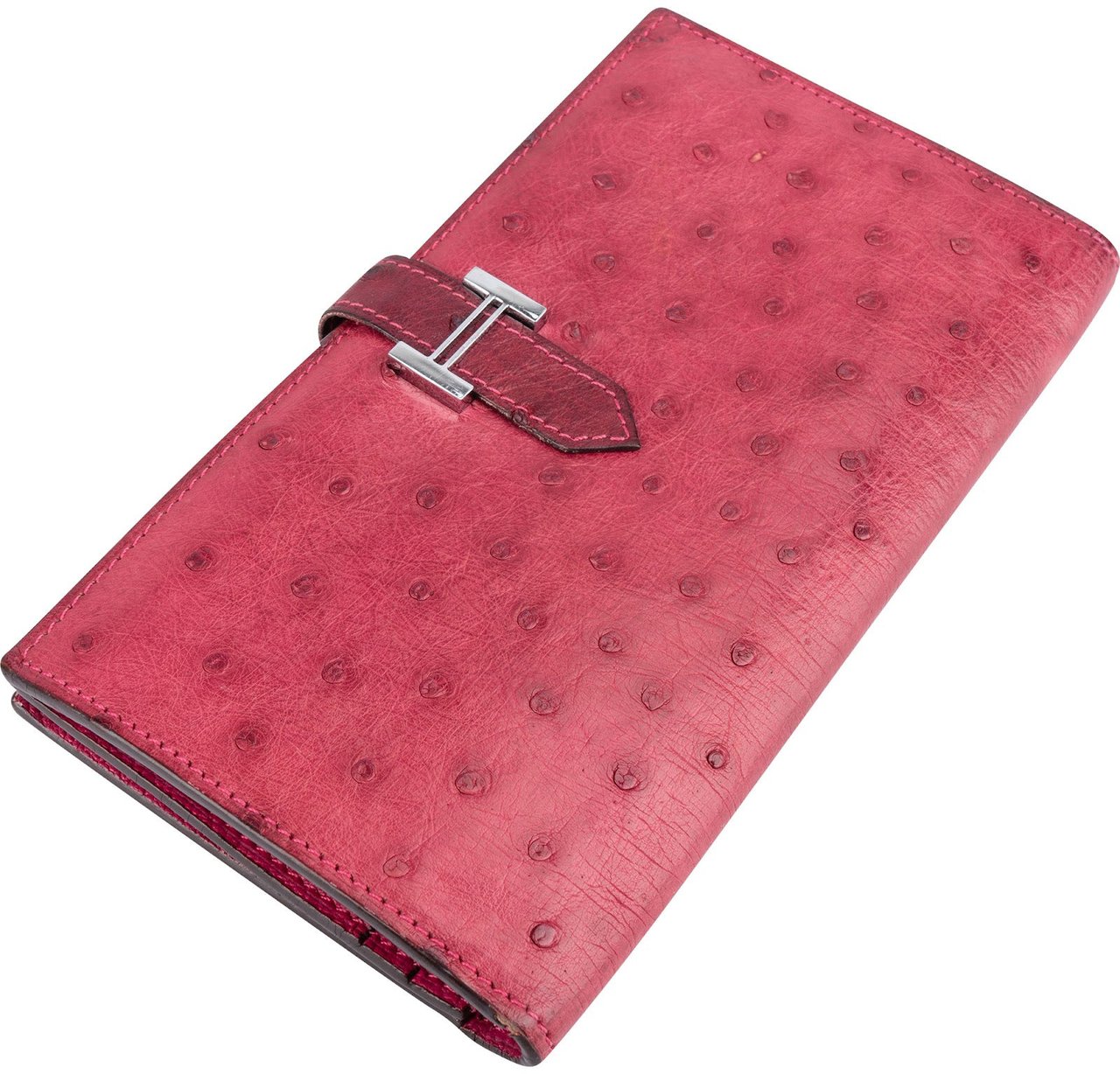 Hermès Hermès Pink Ostrich Béarn Wallet Rood