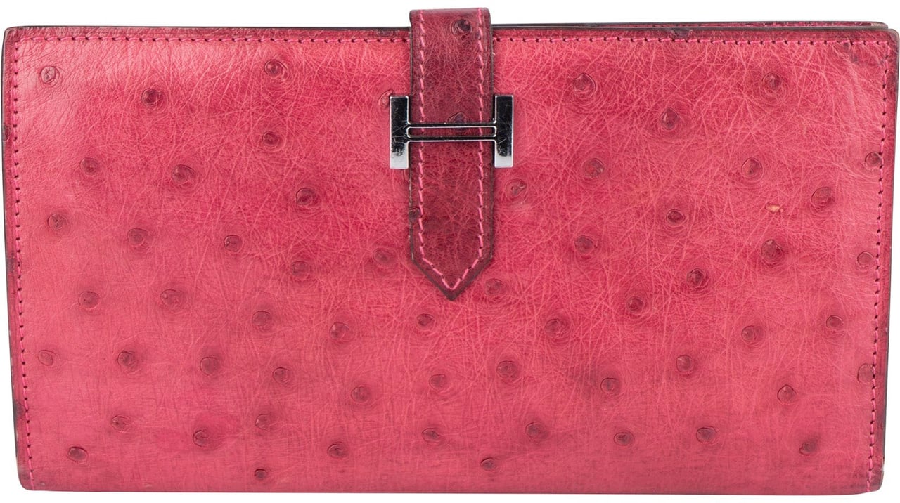Hermès Hermès Pink Ostrich Béarn Wallet Rood