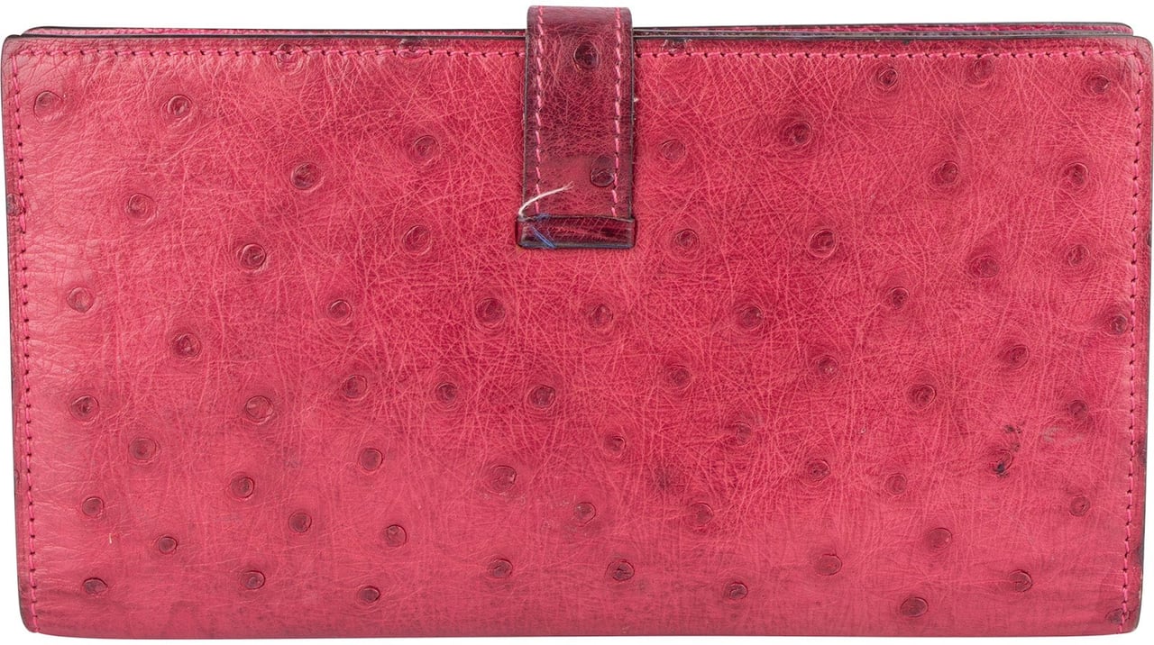 Hermès Hermès Pink Ostrich Béarn Wallet Rood