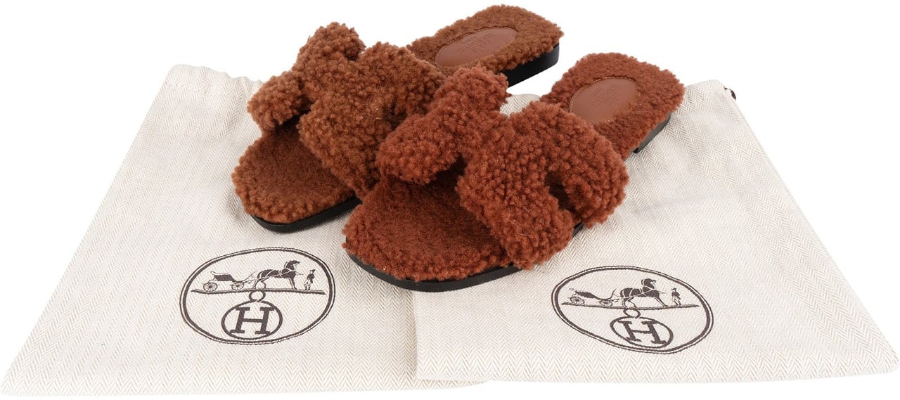 Hermès Hermès Brown Leather Teddy Oran Sandals (35,5) Bruin