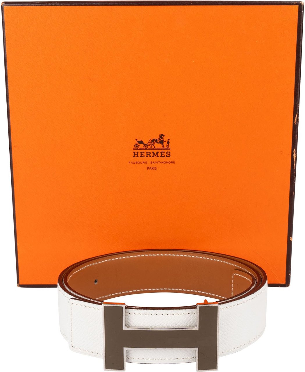 Hermès Hermès Reversible Leather H Belt (80) Wit
