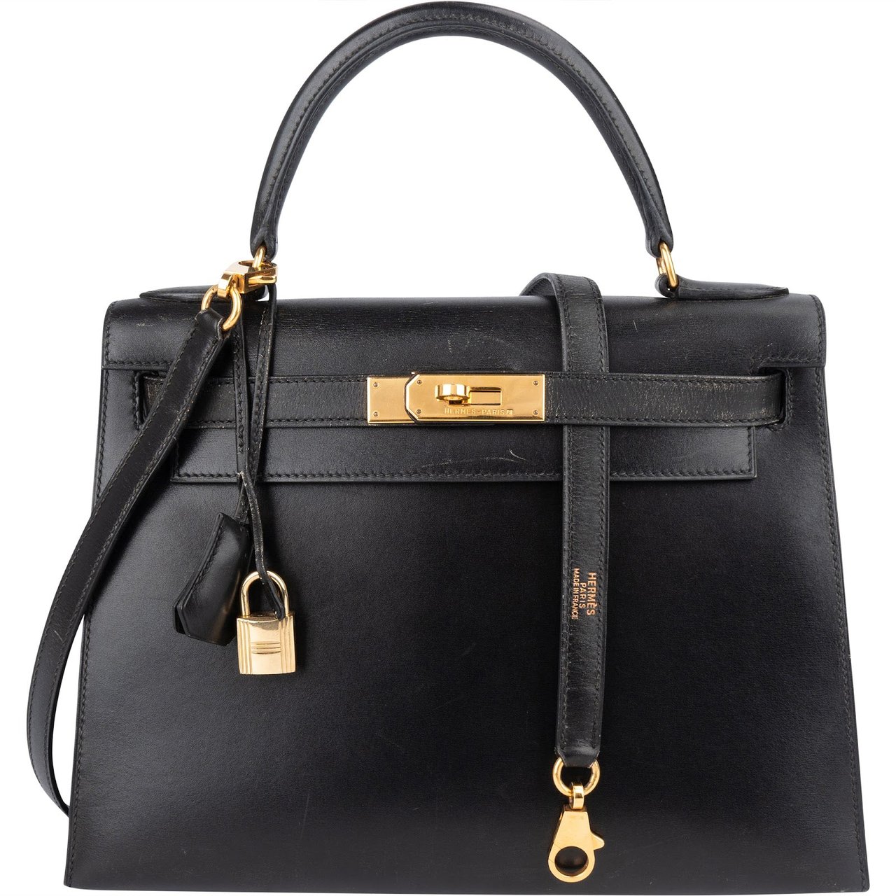 Hermès Hermès Noir Box Calf Leather Kelly 28 Handbag Zwart