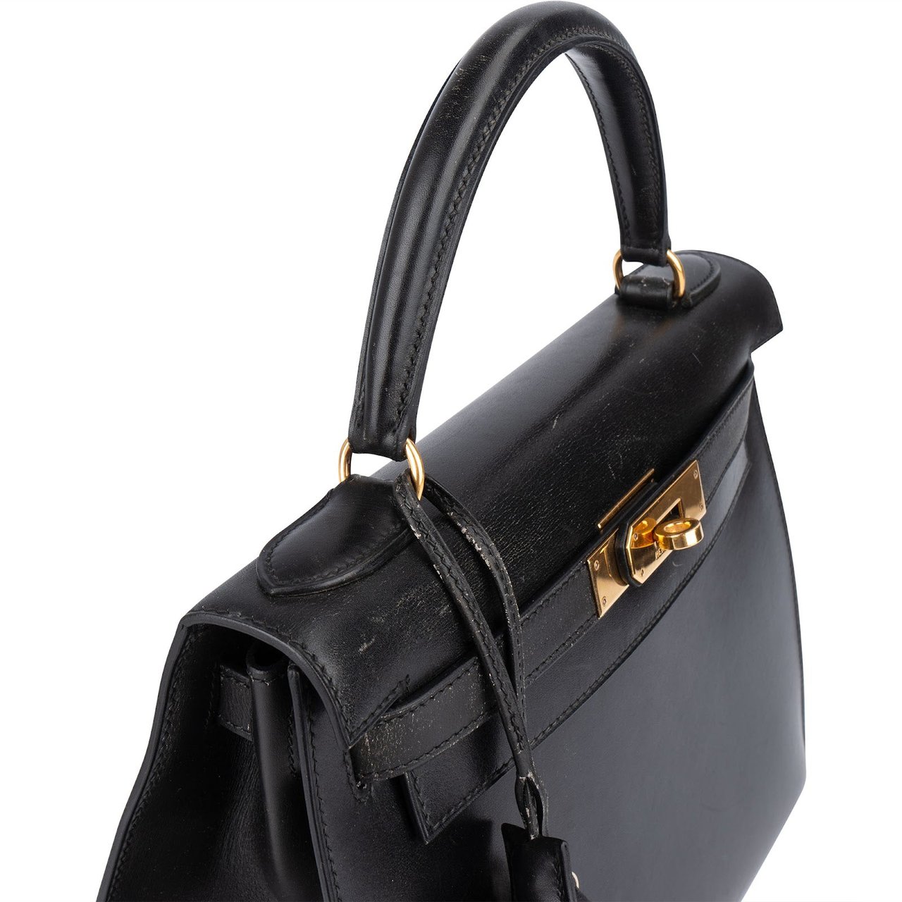 Hermès Hermès Noir Box Calf Leather Kelly 28 Handbag Zwart