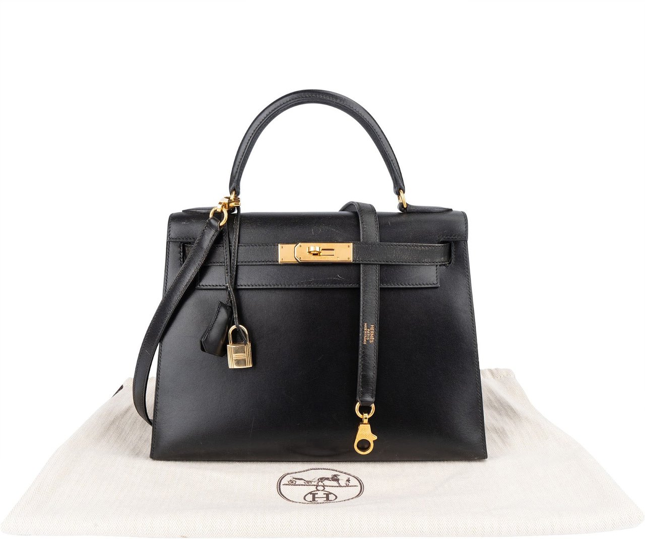 Hermès Hermès Noir Box Calf Leather Kelly 28 Handbag Zwart