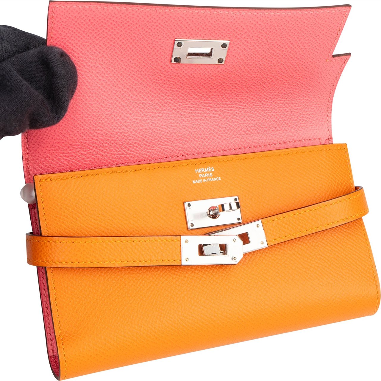 Hermès Hermès Epsom Leather Kelly Compact Wallet Oranje