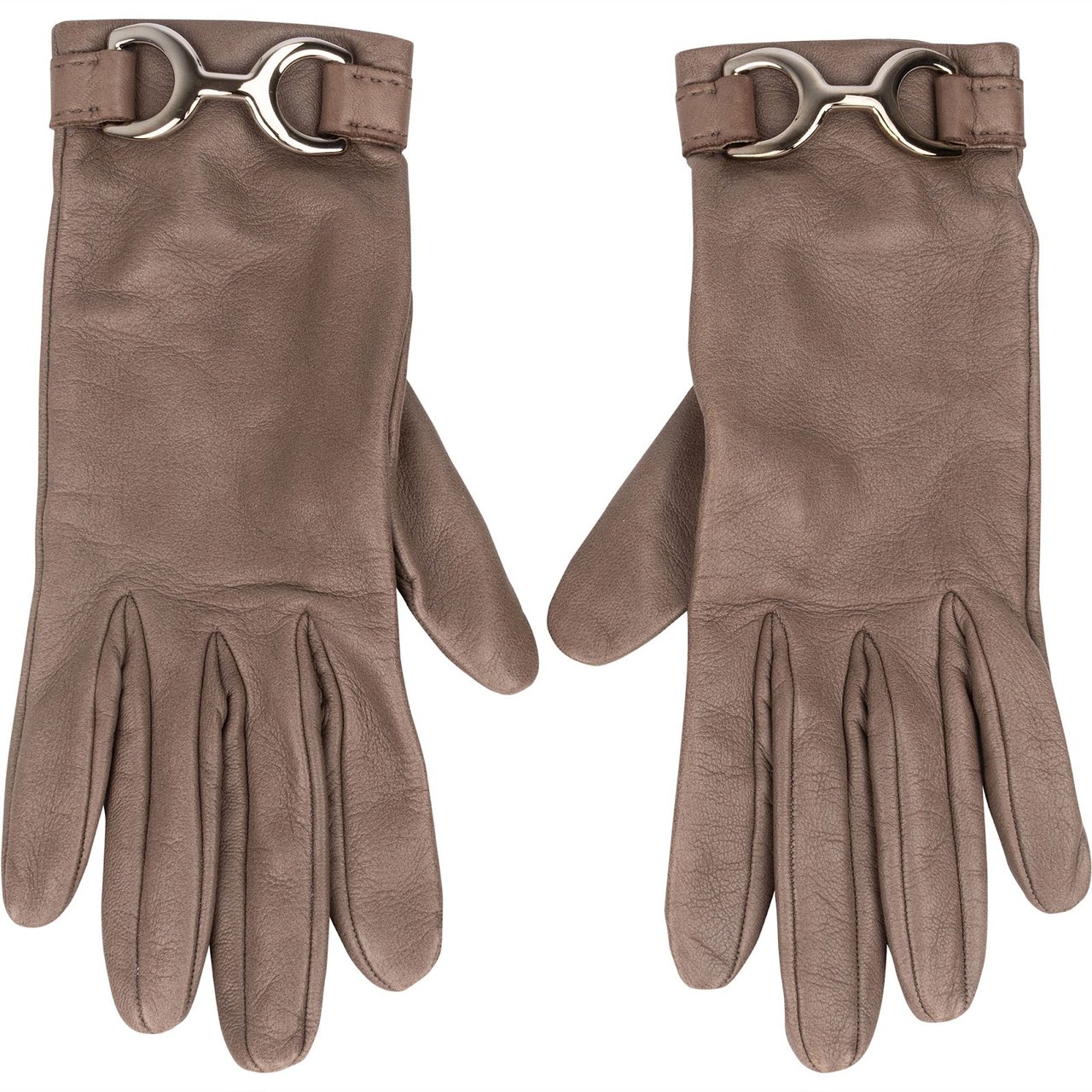 Hermès Hermès Brown Leather Horsebit Women Gloves Handschuhe Bruin