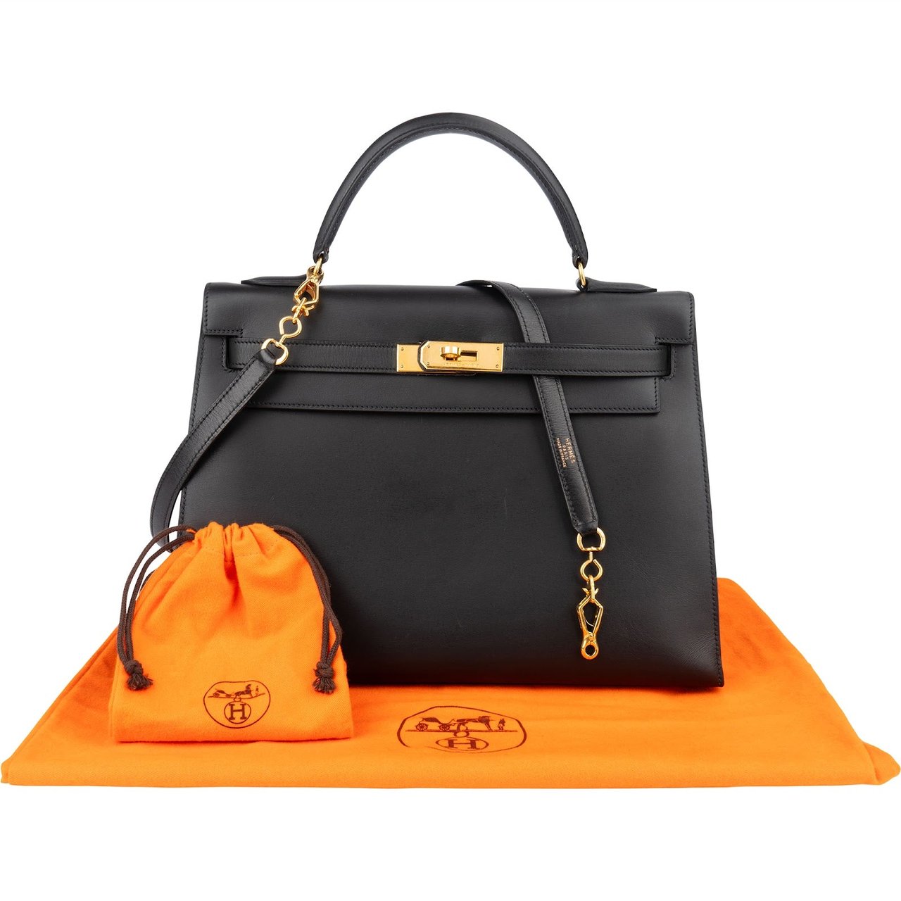 Hermès Hermès Box Calf Leather Kelly 32 Handbag Zwart