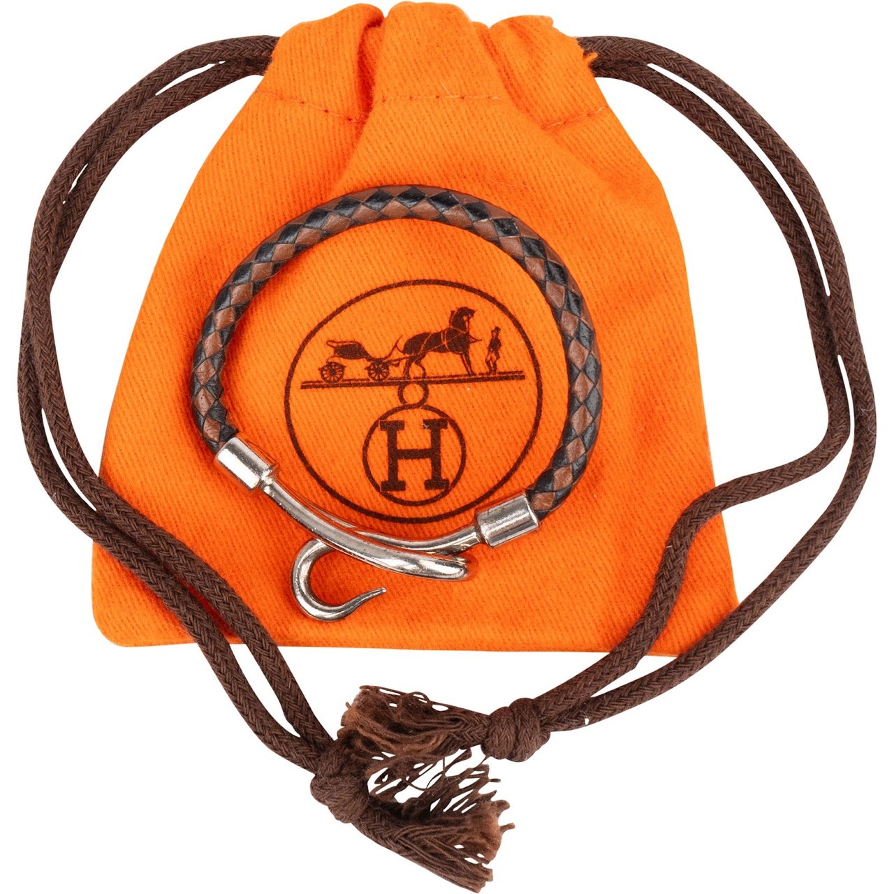 Hermès Hermès Jumbo Hook Braided Leather Bracelet Bruin