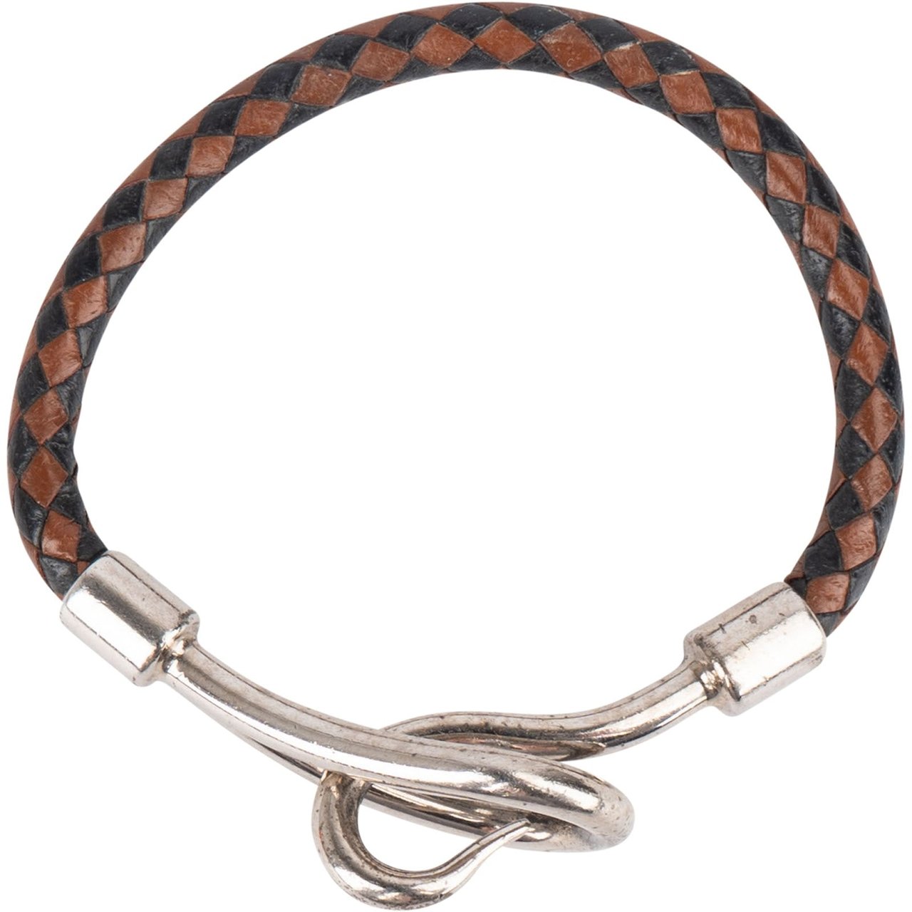 Hermès Hermès Jumbo Hook Braided Leather Bracelet Bruin