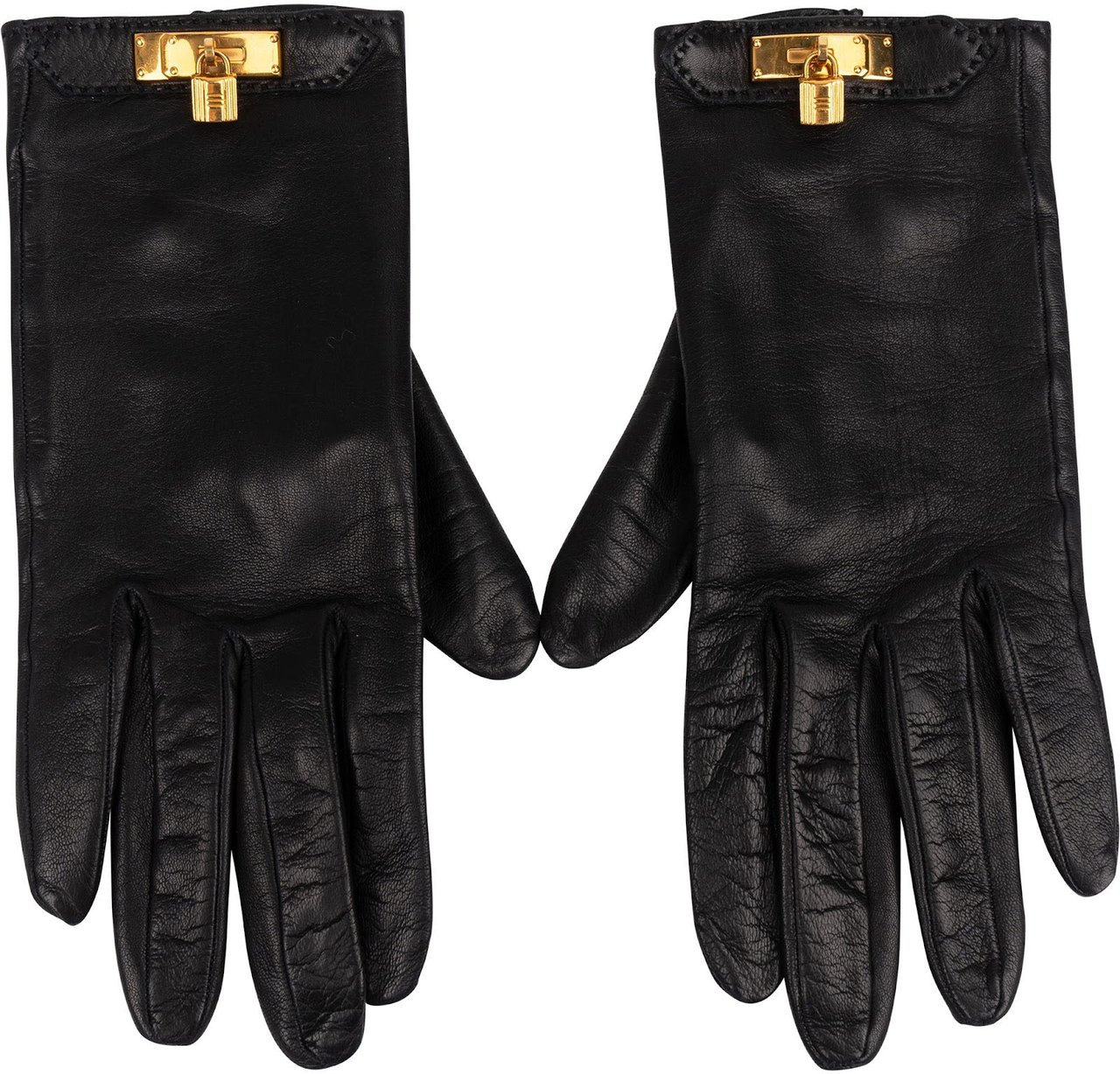 Hermès Hermès Black Leather Kelly Women Gloves Zwart