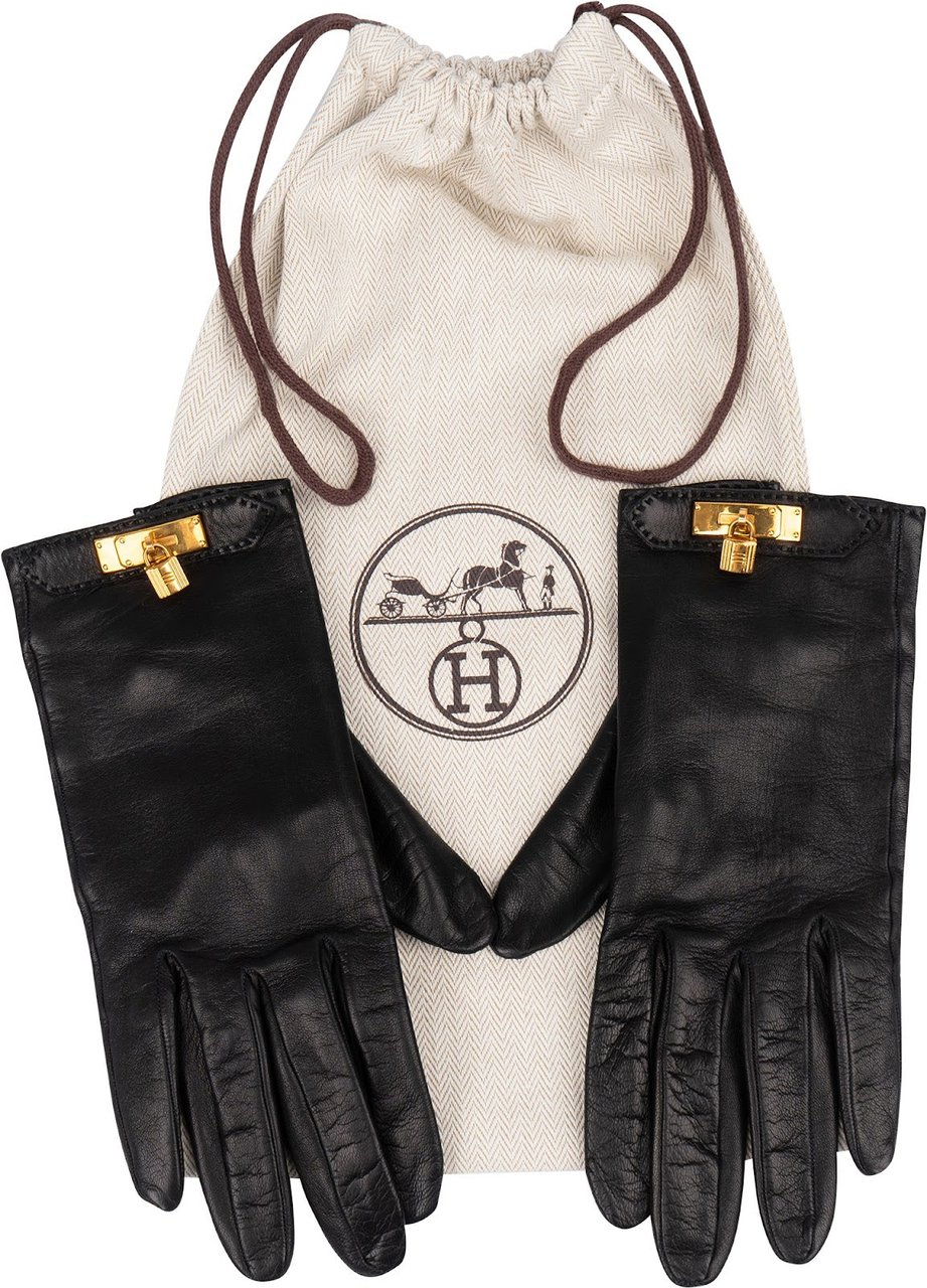 Hermès Hermès Black Leather Kelly Women Gloves Zwart