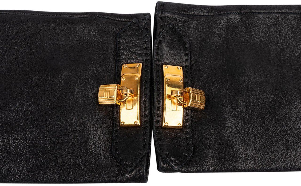 Hermès Hermès Black Leather Kelly Women Gloves Zwart