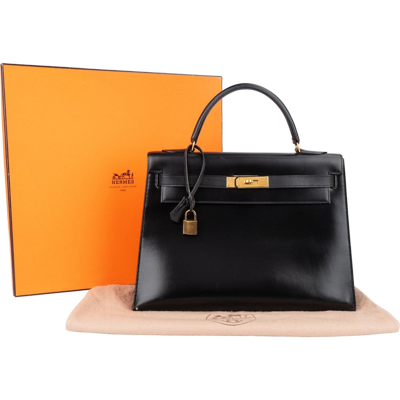Hermès Hermès Noir Box Calf Kelly 32 Sellier Handbag Zwart