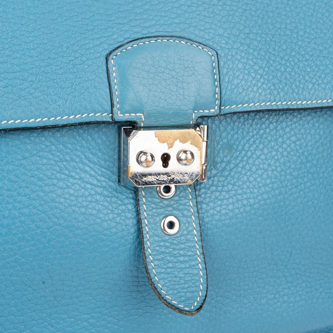 Hermès Blue Jean Togo Leather Sac A Depeches Business Handbag Blauw